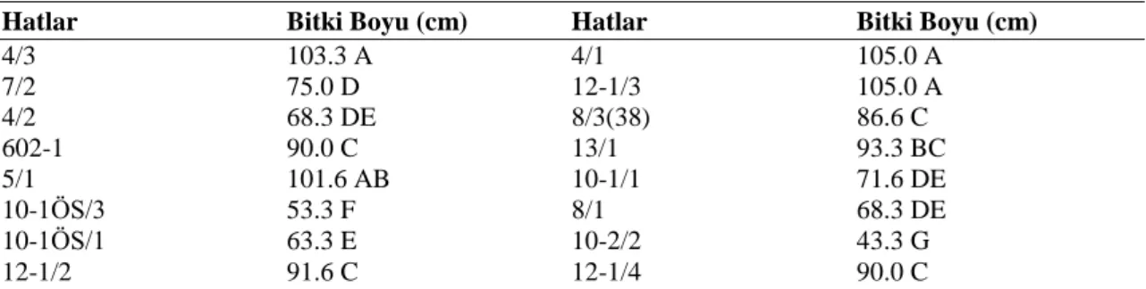 Çizelge 4.1 .  Ġkinci ürün olarak ekilen yem bezelyesi hatlarında tespit edilen bitki boyuna ait değerlerin  varyans analiz sonuçları 