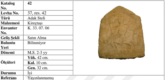 Figür sağ eliyle gürzünü havada tutarken, sol eliyle de atın yularını çekmektedir. Yüz ve elbise  detayları  işçiliğe  ve  aşınmaya  bağlı  olarak  belirgin  değildir