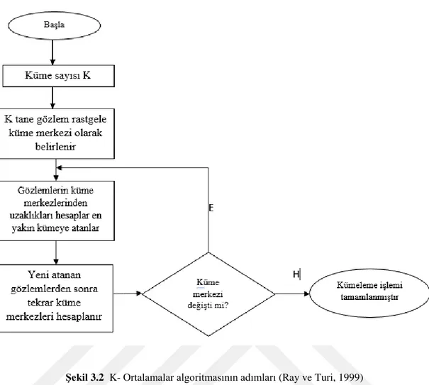 Şekil 3.2  K- Ortalamalar algoritmasının adımları (Ray ve Turi, 1999) 
