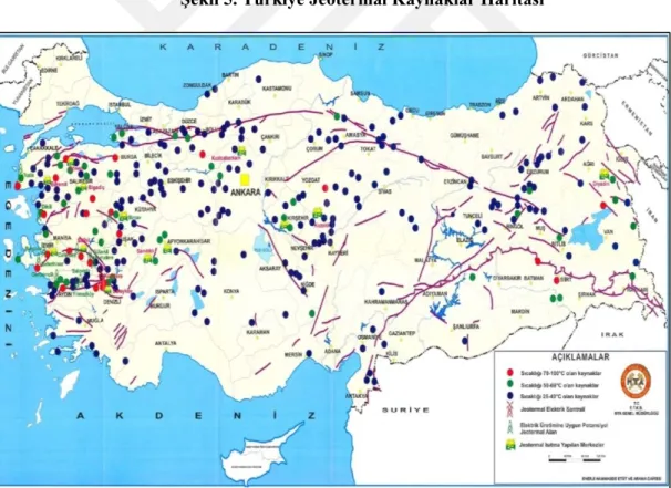 Şekil 5. Türkiye Jeotermal Kaynaklar Haritası