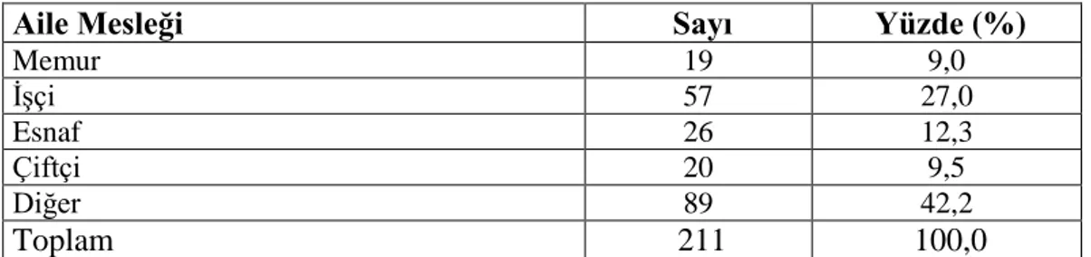 Tablo 6: Aile Mesleği Dağılımı 