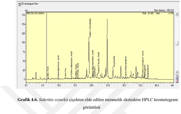 Grafik 4.6. Sideritis ozturkii çiçekten elde edilen metanolik ekstraktın HPLC kromotogram  görüntüsü 