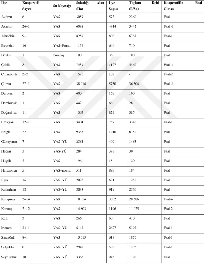 Çizelge 3.12. Konya sulama kooperatifleri bilgi formu (Anonim, 2017) 