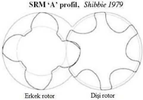 Şekil 1.14’de görüldüğü gibi erkek ve dişi rotorlar birbiri içine geçerek hareket etmektedir  (Brown, 1997)