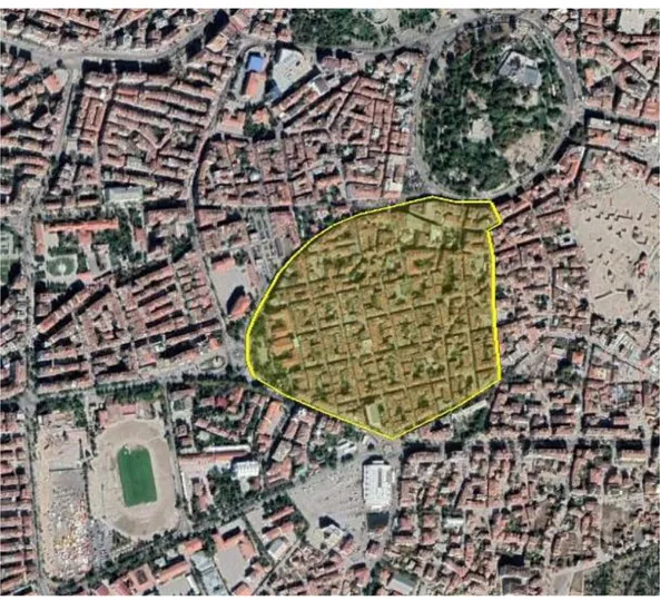 ġekil  ‎ 3.2 ÇalıĢma alanının kent merkezi içerisindeki konumu (Google Earth, 2019)  