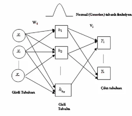 Şekil 1. Radyal Tabanlı Fonksiyon Ağları Yapısı