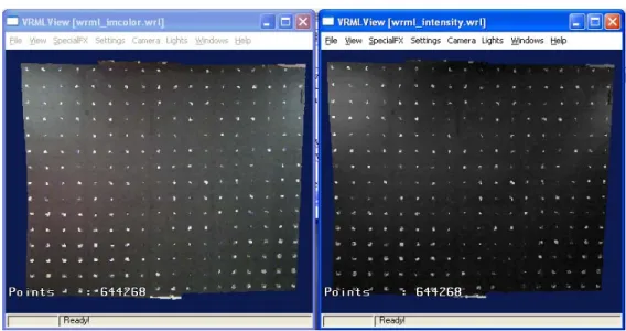 Şekil 6. Lazer tarama verisinin kamera renkleri (solda) ve yansıma değerleri ile görüntüleri (sağda)