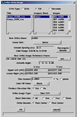 Şekil 12. Ortofoto oluşturma penceresi. 