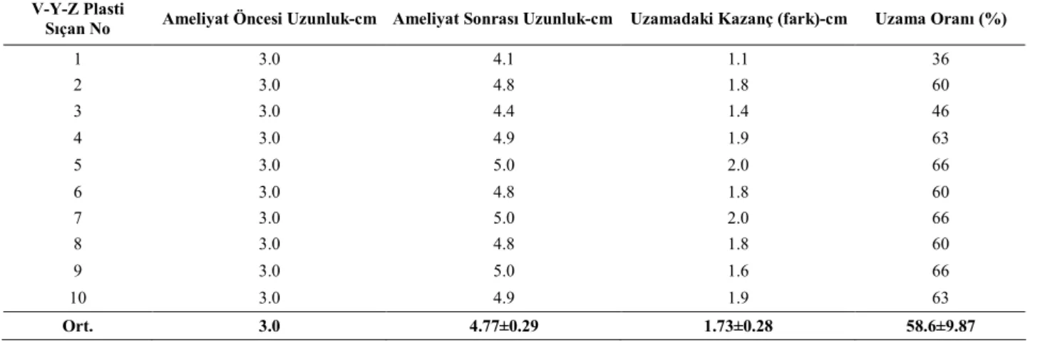 Tablo 1: Çalışmadan elde edilen sonuçlar. 