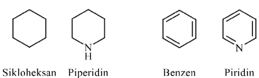 Şekil 1.5: Halkalı alifatik ve aromatik bileşikler ve heteroatomlu analogları 