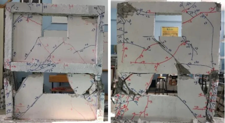 Figure 11. Photos of Specimen 2 at the end of the test (front and back façades)  Specimen 3 (DW) 