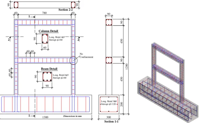 Figure 1. Dimensional and reinforcement details of the RC frames 