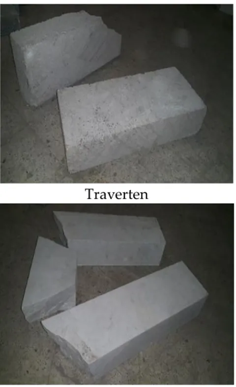 Şekil 2. Deneylerde kullanılan kayaç numuneleri Figure 2.Samples used in laboratory tests