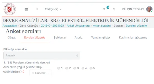 Şekil 2. Online Anket sayfasından bir kesit  