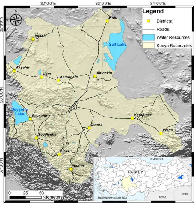 Figure 1. Study area of Konya province map and boundaries.