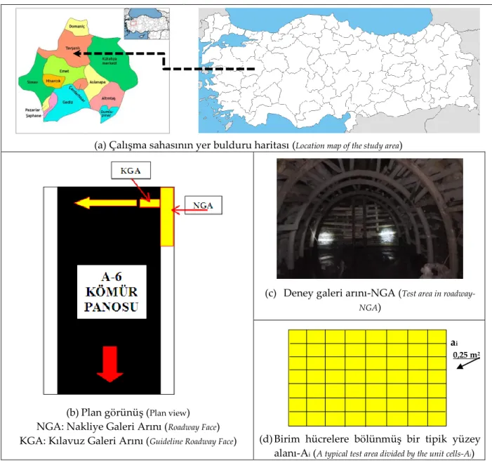 Figure 2. Location map of the study area and mMine plan showed the experimental locations in A6 panel  Schmidth Sertlik (SH) İndeks Deneyleri ( Schmidt Hardness Index Tests ) 
