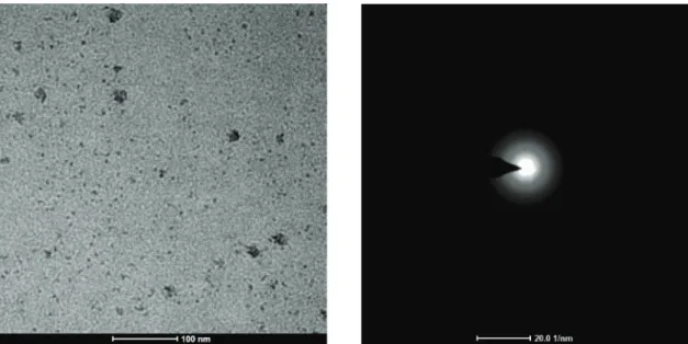 Figure S 1. TEM image of the CDs after the dialysis and ultrasonication process (left) and the SAED image of an individual CD (right).