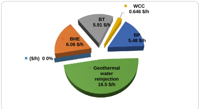 Figure 5. Distrubution of exergetic cost destruction rate diagram of the plant. 