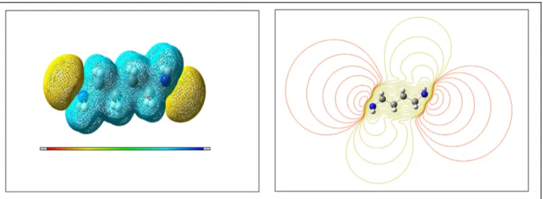 Fig. 2. Molecular electrostatic potential and electron density maps of 14DAB molecule.