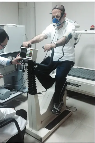 Figure 1: After placement of the Sensimed Triggerfish ® , the participant  got on a cycle ergometer and was connected to a metabolic analyzer 