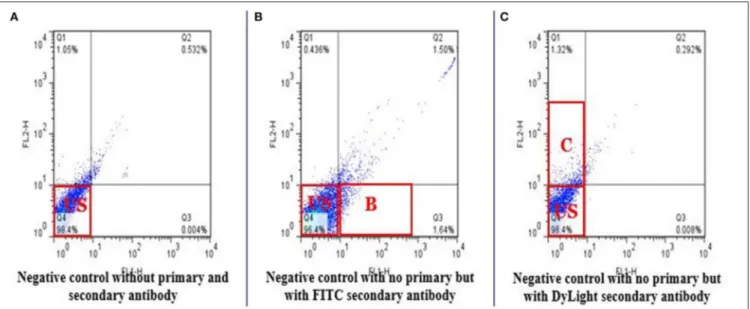FIGURE 1 | Flow cytometric measurements of negative controls. The negative controls demonstrate absence of fluorescence
