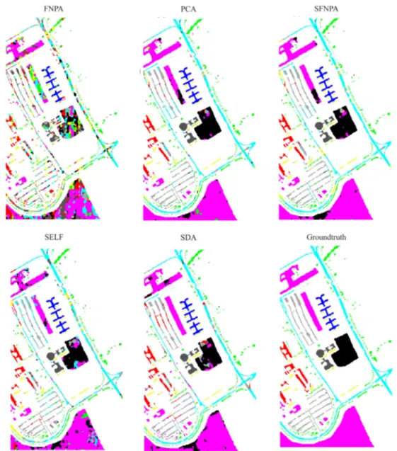 Figure 2 shows the classification maps generated by SVM classifier on the Indian Pines dataset when 10  sam-ples are selected in each class for the training set.