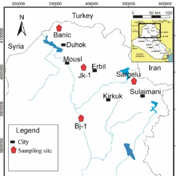 Fig. 1. Location map of the sampling sites in  northern Iraq. 