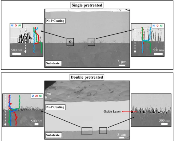 Fig. 7. XRD spectra from the AA1050 aluminum alloy and electroless Ni-P coating after double pre-treatment.