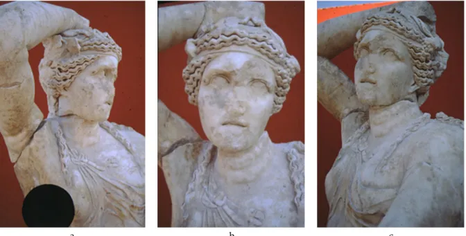 Figür 15a-c: Perge Dionysos başının farklı açılardan görünümü