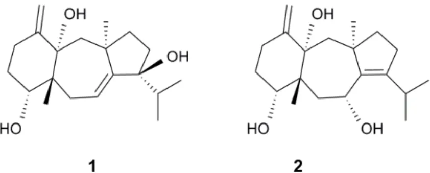 Figure 4. Dolastane diterpenes 1 and 2 isolated from C. cervicornis. 