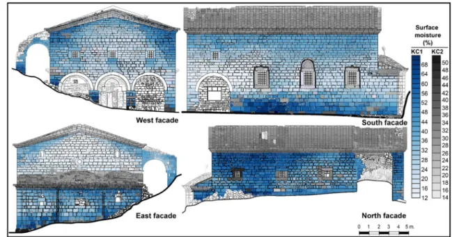 Fig. 7 P-wave velocity distribution maps of the building stones in the Küçükköy Church