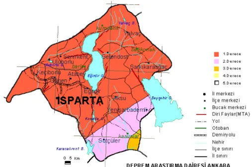 Şekil 1: Isparta deprem haritası (http://www.e-sehir.com/turkiye-haritasi/isparta-deprem-fay-hatti- (http://www.e-sehir.com/turkiye-haritasi/isparta-deprem-fay-hatti-riskharitasi.html 6.02.2018, 10:15) 