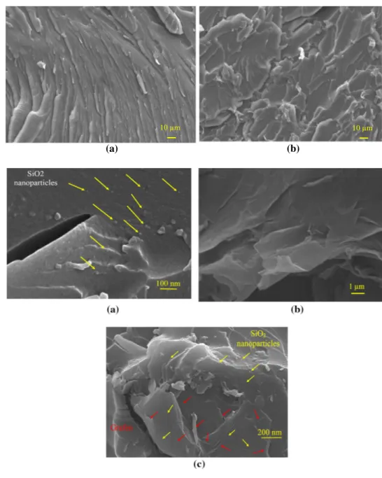 Fig. 4 SEM images of the fracture surfaces of a neat epoxy and b epoxy + 0.1 wt% GNPs nanoparticles (1.00 KX)