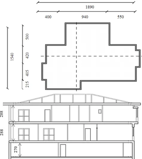 Şekil 1. Model konutun kat planı ve kesit alanı  (Floor plan and cross-sectional area of the model house)