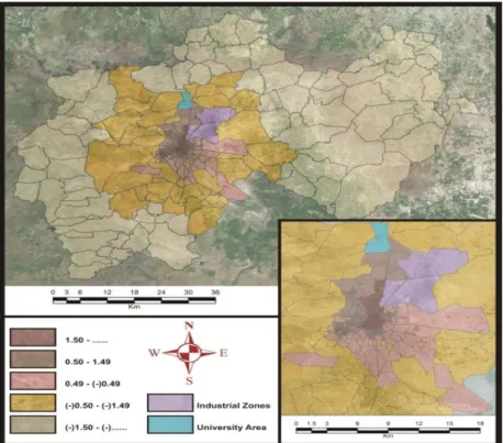 Figure  3.  The  characteristics  of  quarters  in  Konya  according  to  Urban Sprawl Index 