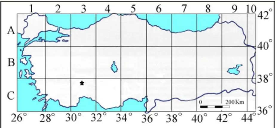 Figure 2. Distribution map of Sideritis ozturkii (*) Aytaç &amp; Aksoy 
