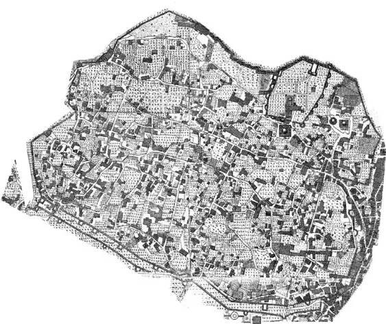 Şekil 3.15. Albert Gabriel’in Suphi Bey’in 1862 tarihli çalışmalarına dayanarak                        çizdiği Bursa Kalesi Restitüsyon Planı (Osmangazi Belediyesi arşivi)