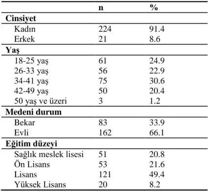 Tablo 1. HemĢirelerin KiĢisel Özelliklerinin Dağılımı. 