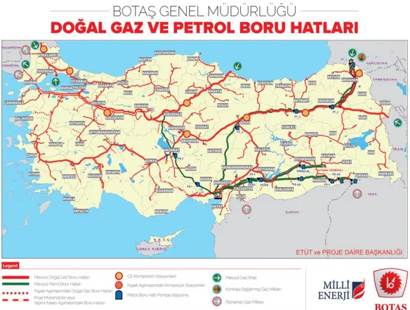Şekil 4 : Türkiye’deki Petrol ve Doğal Gaz Boru Hatları (BOTAŞ, 2015) 