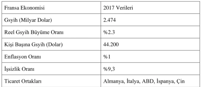 Tablo 9 Fransa Ekonomisi Verileri 