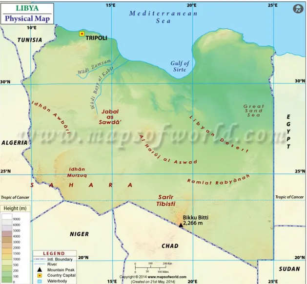 Figure 1.7: The Map of Libya  Source: https://www.mapsofworld.com/libya/ 