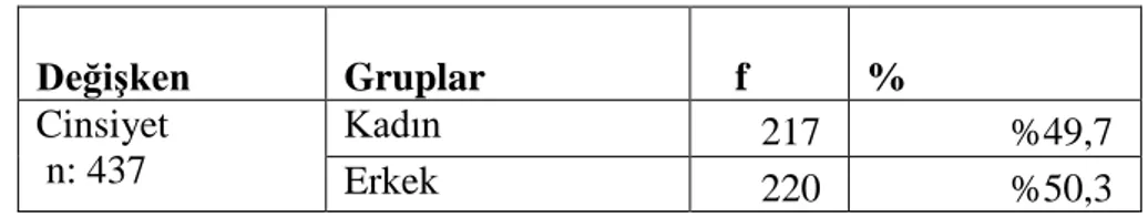 Tablo 6. Katılımcıların Cinsiyet Değişkenine İlişkin Bilgiler  