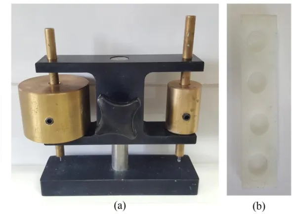 Figure 3.2. a) Gillmore needle and b) the mould for setting time. 