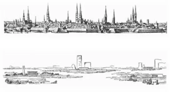 Şekil 2.3. Bir Ortaçağ kent merkezinin dönüşümü (Hoffmann vd., 1957). 