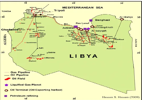 Figure 6. Libya oil and gas fields (Hassan &amp; Kendall, 2014).  
