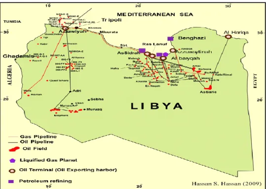 Figure 6. Libya oil and gas fields (Hassan &amp; Kendall, 2014).  