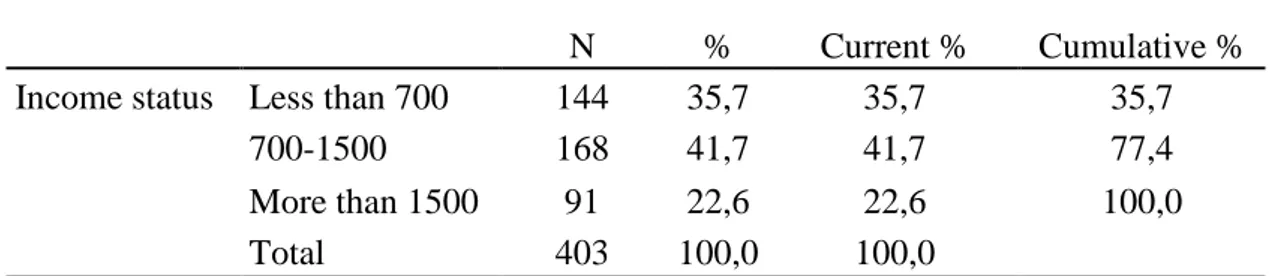 Table 3.9. Frequency Analysis of Income Status of Participants 