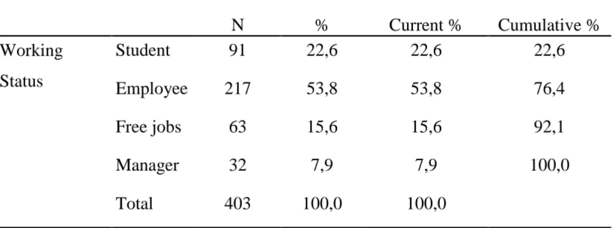 Table 3.11. Frequency Analysis of Participants' Working Status 