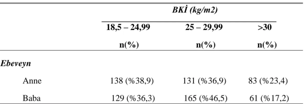Tablo 4.6 Ebeveynlerin BKİ Sınıflandırması 