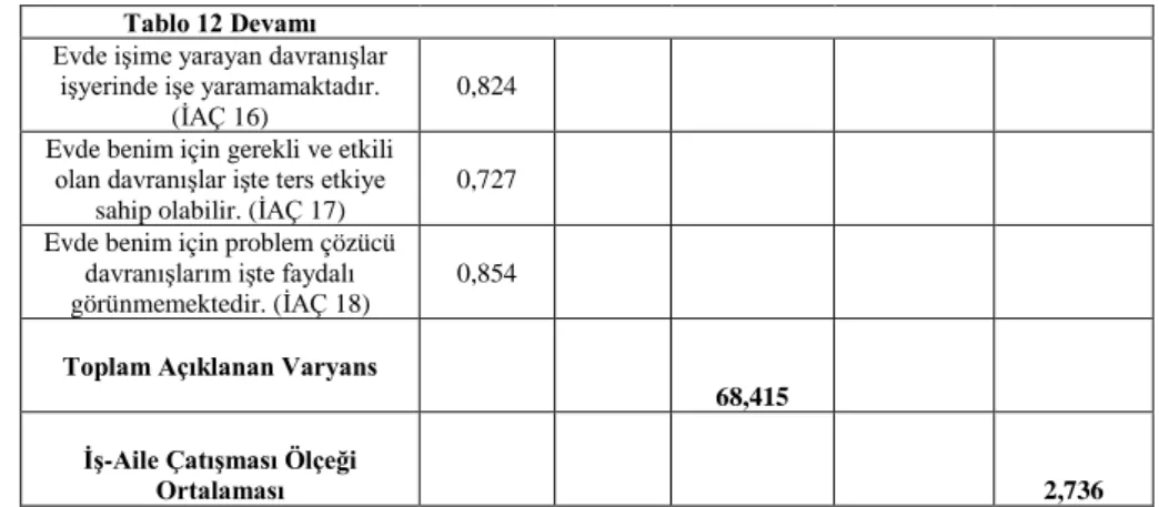 Tablo 12 Devamı  Evde işime yarayan davranışlar 